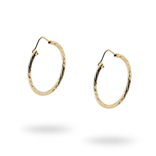 Orecchini a Cerchio Diamantato 27 mm con canna mm 2.1 in ARGENTO 925 Galvanica Oro