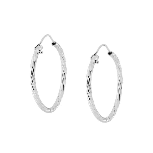 Orecchini a Cerchio Diamantato mm 27 con canna mm 2 in ARGENTO 925 Galvanica Rodio