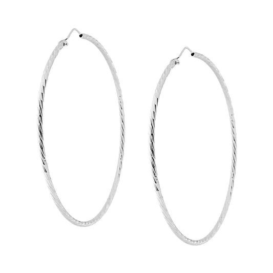 Orecchini a Cerchio Diamantato mm 65 con canna mm 2 in ARGENTO 925 Galvanica Rodio