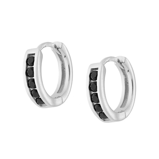 Orecchini Cerchio mm 14 con Zirconi Neri in ARGENTO 925 Galvanica Rodio