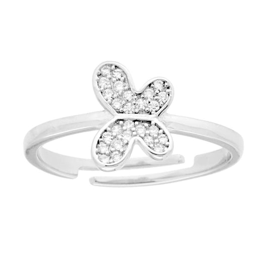 Anello Farfalla con Cubic Zirconia Bianchi in ARGENTO 925 Galvanica Rodio