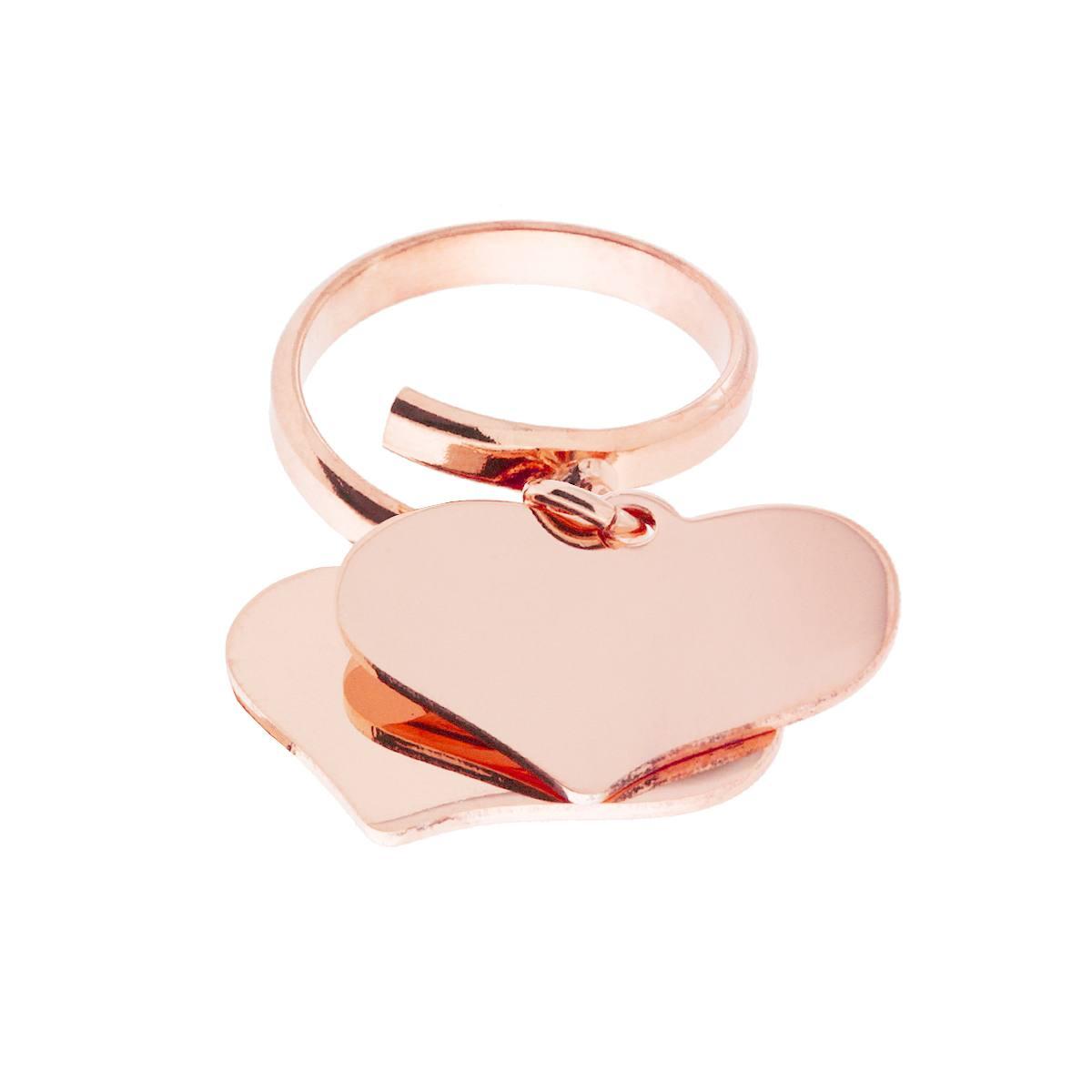 Anello Amore Love con due Cuori pendenti plain mm 23 in ARGENTO 925 Galvanica Rosa