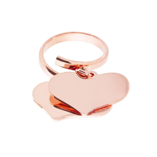 Anello Amore Love con due Cuori pendenti plain mm 23 in ARGENTO 925 Galvanica Rosa