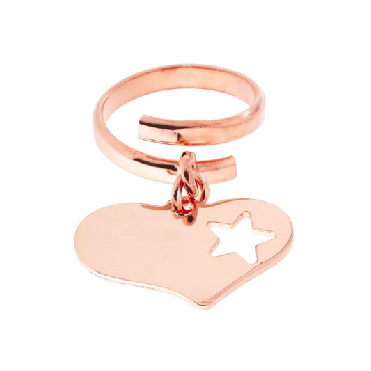 Anello Amore con Cuore pendente mm 23 con Stella Traforata in ARGENTO 925 Galvanica Rosa