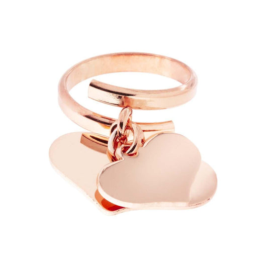 Anello Amore Love con due Cuori pendenti plain mm 18 mm 24 in ARGENTO 925 Galvanica Rosa