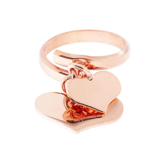 Anello Amore Love con due Cuori pendenti plain mm13 mm 18 in ARGENTO 925 Galvanica Rosa