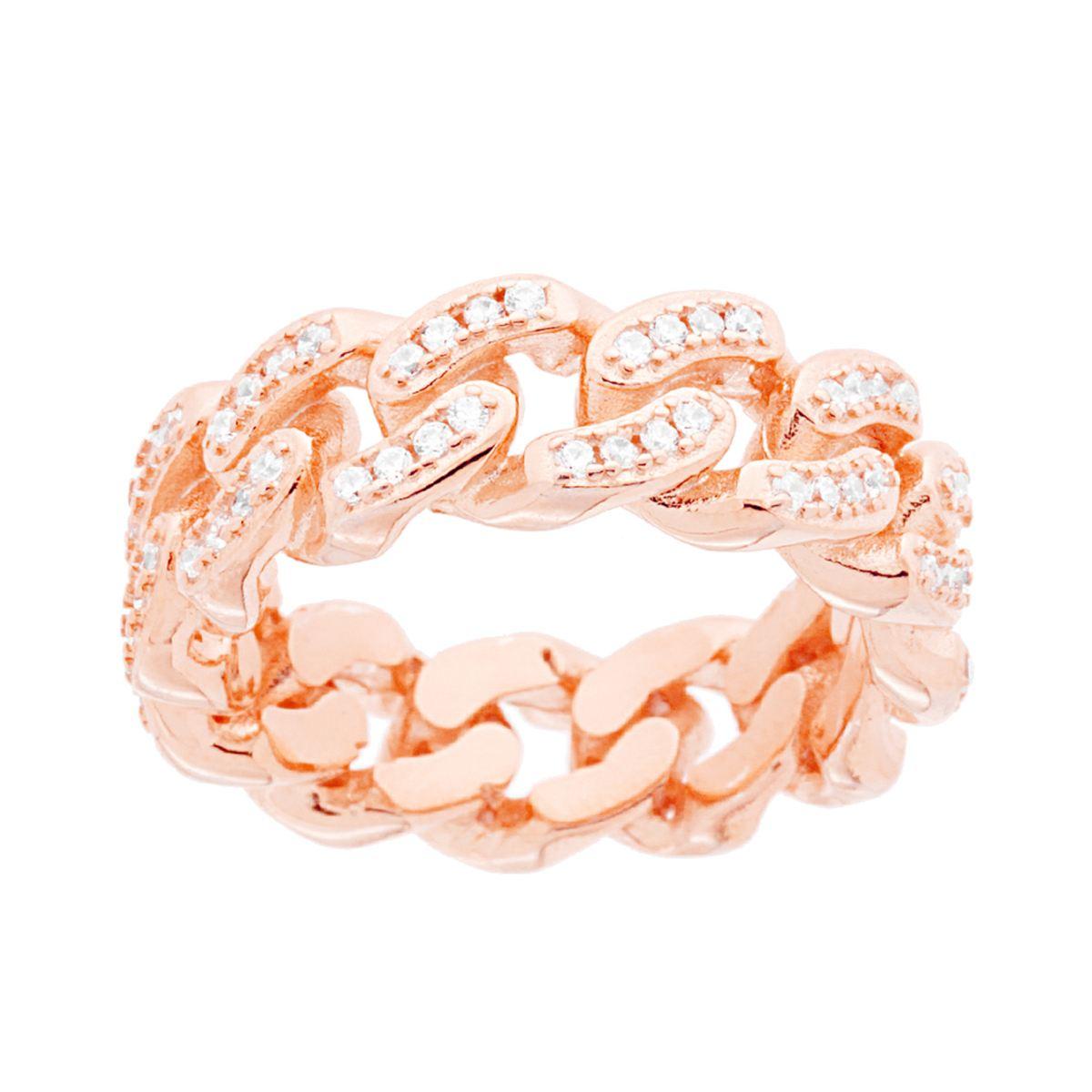 Anello Catena Grumetta con Cubic Zirconia Bianchi in ARGENTO 925 Galvanica Rosa