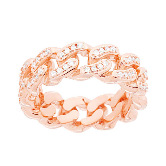 Anello Catena Grumetta con Cubic Zirconia Bianchi in ARGENTO 925 Galvanica Rosa