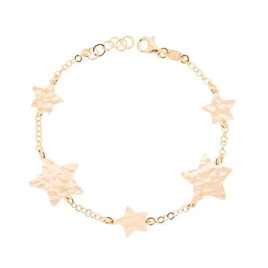 Bracciale Catena Rolo Diamantata con Stelle Piatte Martellate in ARGENTO 925 Galvanica Oro