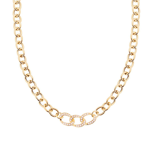 Collana Catena Forzatina con Centrale Grumetta e Zirconi Bianchi in ARGENTO 925 Galvanica Oro