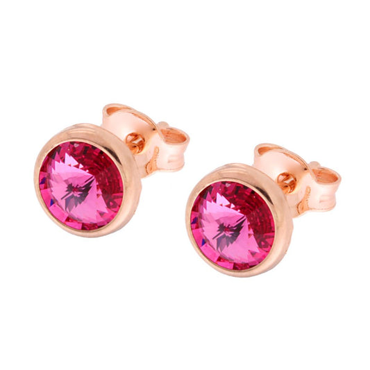 Orecchini con Tondo Crystal Fucsia taglio Swarovski in ARGENTO 925 Galvanica Rosa