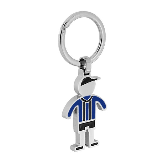Portachiavi Uomo Donna ad Anello con pendente Omino con Maglia Calcio Smalto Blu e Nero in ACCIAIO
