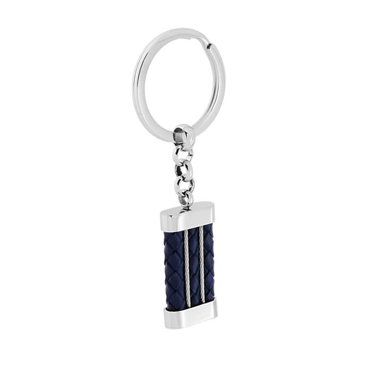 Portachiavi Uomo Donna ad anello con Accessorio in Ecopelle Blu in ACCIAIO