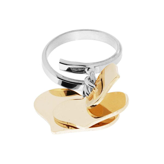 Anello Amore Love con tre Cuori Oro pendenti plain mm14 mm18 mm 23 in ARGENTO 925 Galvanica Rodio