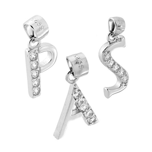 Ciondolo Lettera nome Iniziale con Cubic Zirconia Bianchi in ARGENTO 925 Galvanica Rodio