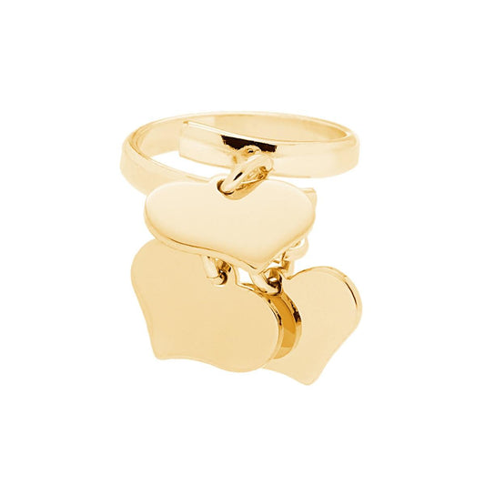 Anello Amore Love con tre Cuori pendenti plain mm 14 in ARGENTO 925 Galvanica Oro