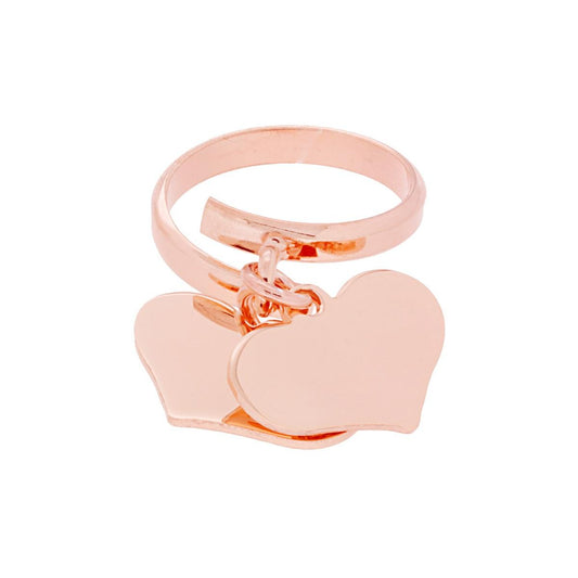 Anello Amore Love con due Cuori pendenti plain mm 18 in ARGENTO 925 Galvanica Rosa