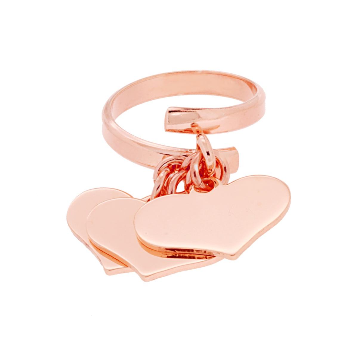 Anello Amore Love con tre Cuori pendenti plain mm 18 in ARGENTO 925 Galvanica Rosa
