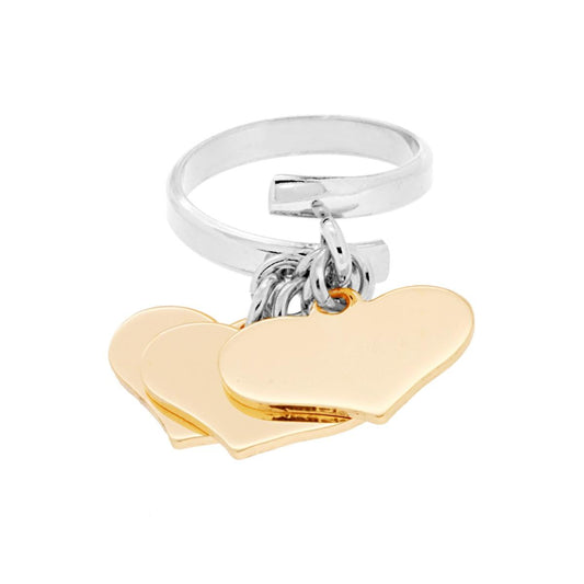 Anello Amore Love con tre Cuori Oro pendenti plain mm 18 in ARGENTO 925 Galvanica Rodio