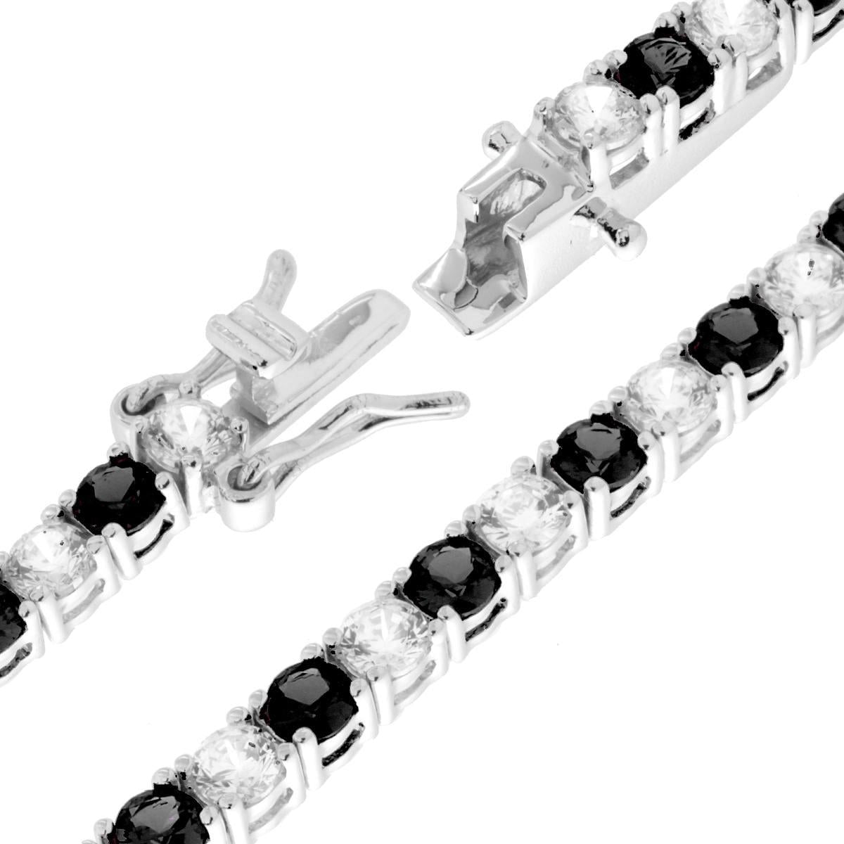 Bracciale Tennis Griffe cm 21 con Zirconi mm 3 Bianchi e Nero alternati in ARGENTO 925 Galvanica Rodio