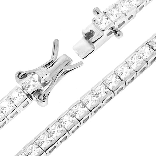Bracciale Tennis Carre cm 18 con Zirconi mm 2.5 Bianchi in ARGENTO 925 Galvanica Rodio