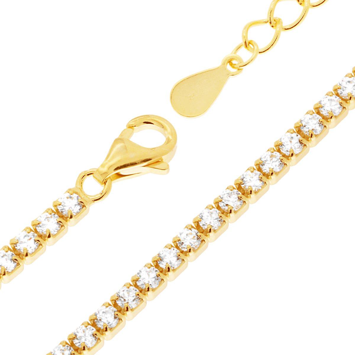 Collana Tennis Griffe cm 36+6 con Zirconi 2 mm Bianchi in ARGENTO 925 Galvanica Oro