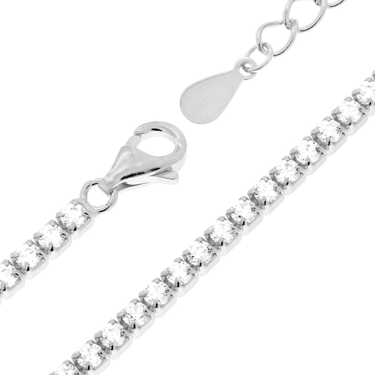 Collana Tennis Griffe cm 36+6 con Zirconi 2 mm Bianchi in ARGENTO 925 Galvanica Rodio