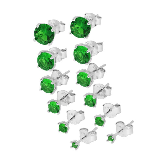 Orecchini Punto Luce Tondo mm 2/3/4/5/6/7 con Zircone Verde Smeraldo in ARGENTO 925 Galvanica Rodio