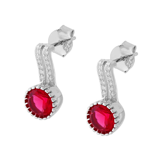 Orecchini Punto Luce Rosso Rubino e Zirconi Bianchi in ARGENTO 925 Galvanica Rodio