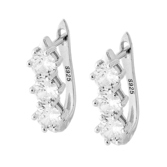Orecchini a Scatto Inglese Trilogy con Zirconi Bianchi mm 5 in ARGENTO 925 Galvanica Rodio