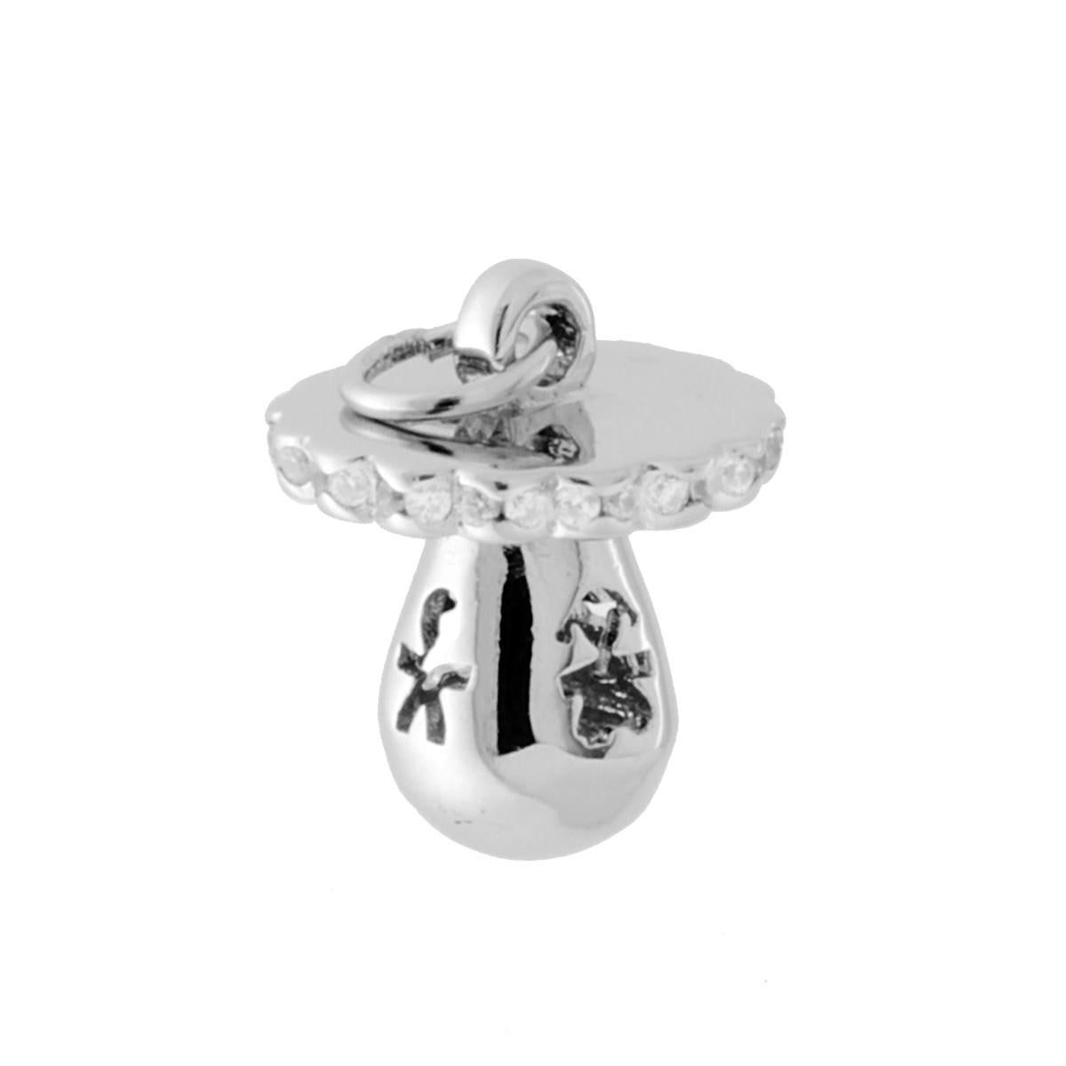 Ciondolo Ciuccio mm 15 con Zirconi Bianchi in ARGENTO 925 Galvanica Rodio