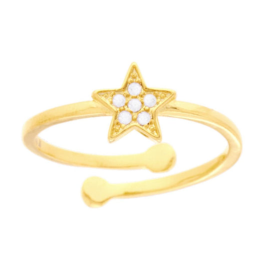 Anello Stella con Cubic Zirconia Bianchi in ARGENTO 925 Galvanica Oro