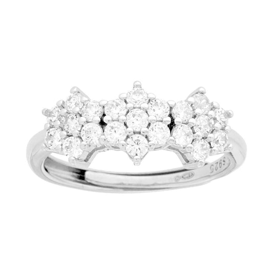 Anello Trilogy Fiori con Zirconi Bianchi in ARGENTO 925 Galvanica Rodio