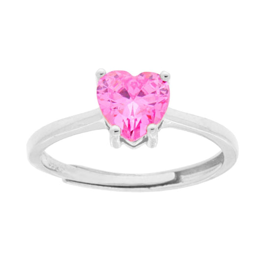 Anello Solitario Cuore con Cubic Zirconia Rosa in ARGENTO 925 Galvanica Rodio