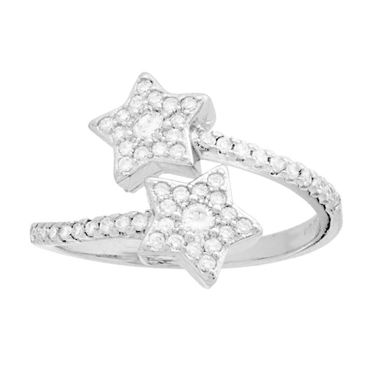 Anello doppia Stella con Cubic Zirconia Bianchi in ARGENTO 925 Galvanica Rodio