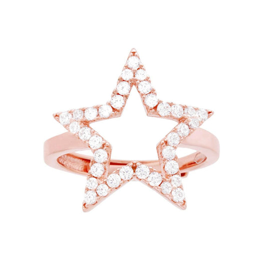 Anello Stella con Cubic Zirconia Bianchi in ARGENTO 925 Galvanica Rosa