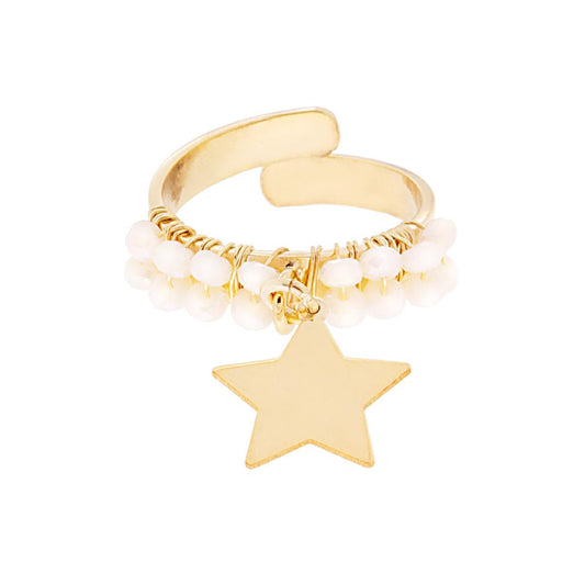 Anello Fascia con Crystal Bianco e Stella plain pendente in ARGENTO 925 Galvanica Oro