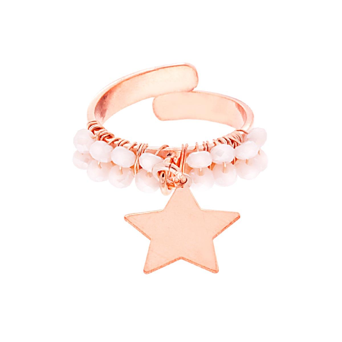 Anello Fascia con Crystal Bianco e Stella plain pendente in ARGENTO 925 Galvanica Rosa