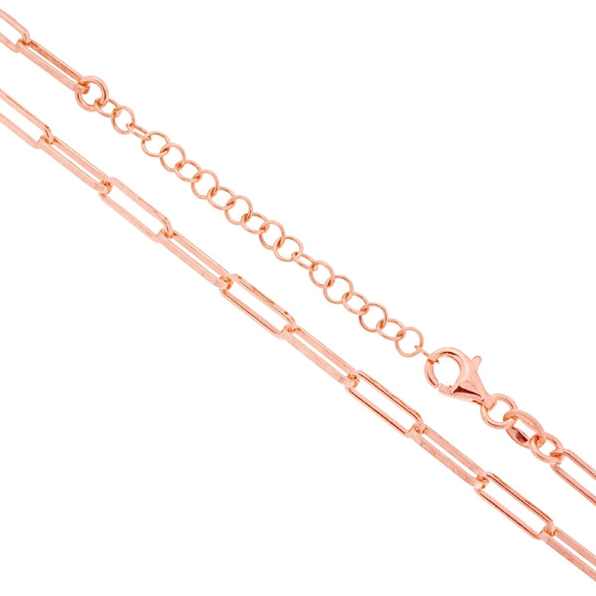 Catena Forzatina Rettangolare sezione mm 3.2 lunghezza cm 40+5 in ARGENTO 925 Galvanica Rosa