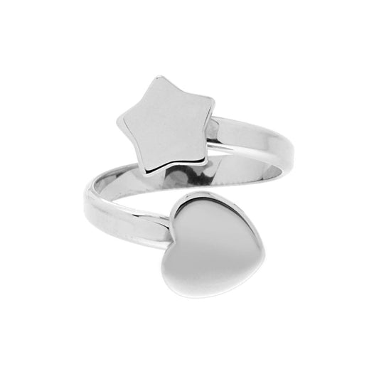Anello Contrarie Cuore e Stella plain in ARGENTO 925 Galvanica Rodio