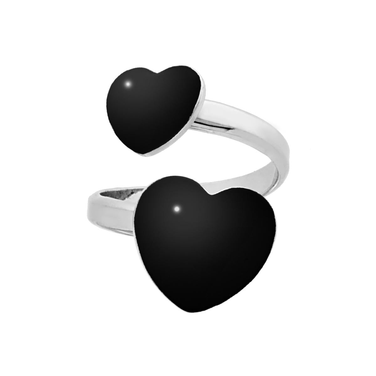 Anello Contrarie Amore con Cuori Smalto Nero in ARGENTO 925 Galvanica Rodio