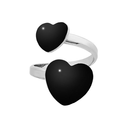Anello Contrarie Amore con Cuori Smalto Nero in ARGENTO 925 Galvanica Rodio