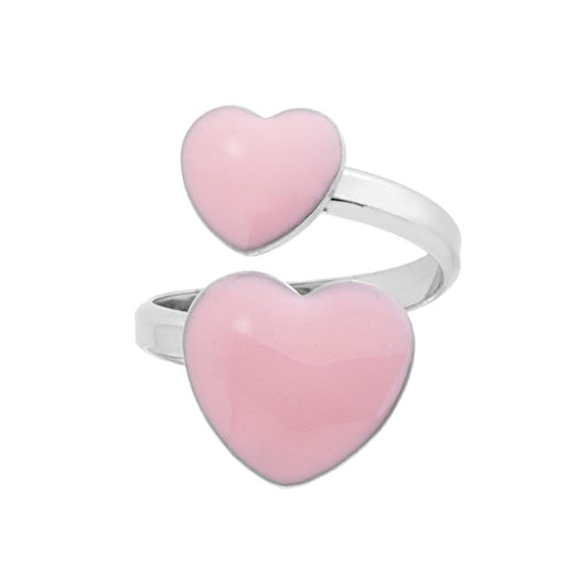 Anello Contrarie Amore con Cuori Smalto Rosa in ARGENTO 925 Galvanica Rodio