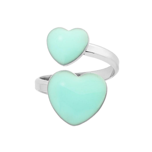 Anello Contrarie Amore con Cuori Smalto Verde acqua in ARGENTO 925 Galvanica Rodio