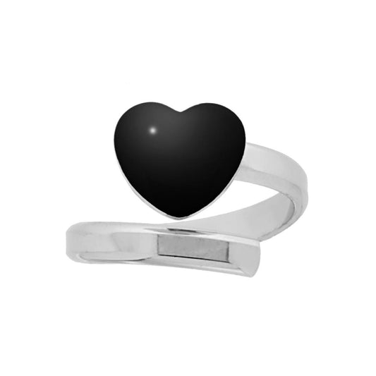 Anello Amore con Cuore Smalto Nero in ARGENTO 925 Galvanica Rodio