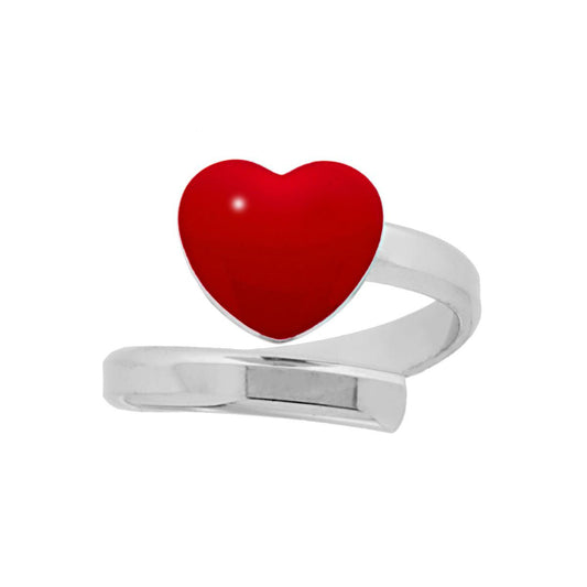 Anello Amore con Cuore Smalto Rosso in ARGENTO 925 Galvanica Rodio