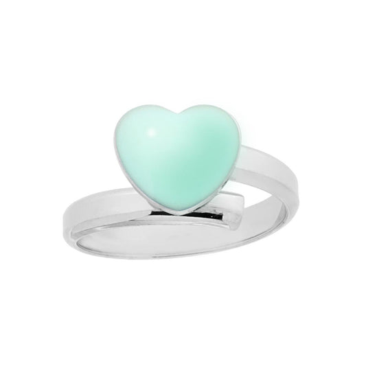 Anello Amore con Cuore Smalto Verde acqua in ARGENTO 925 Galvanica Rodio
