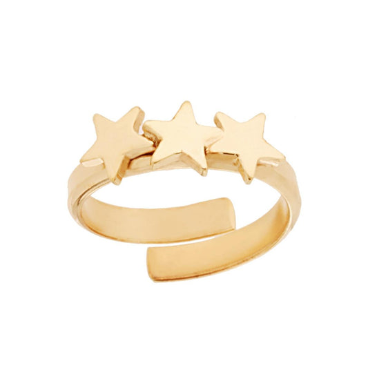 Anello Trilogy di Stelle plain in ARGENTO 925 Galvanica Oro