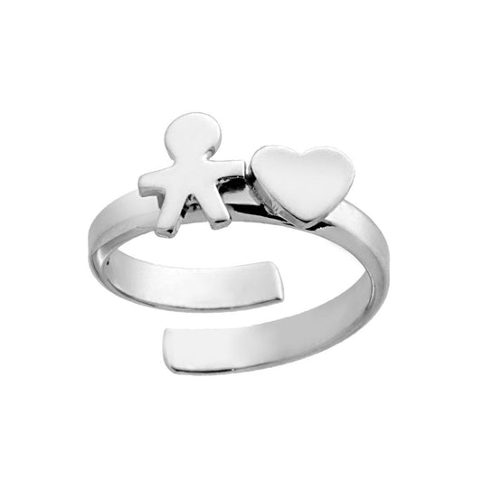 Anello Famiglia con figlio bimbo e cuore in ARGENTO 925 Galvanica Rodio