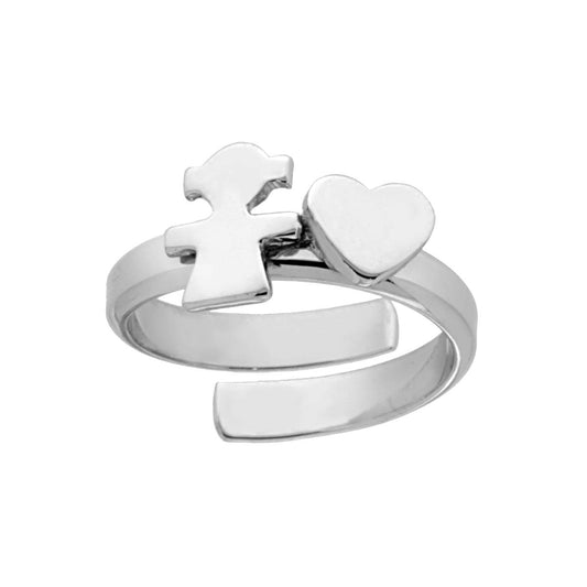 Anello Famiglia con figlia bimba e cuore in ARGENTO 925 Galvanica Rodio
